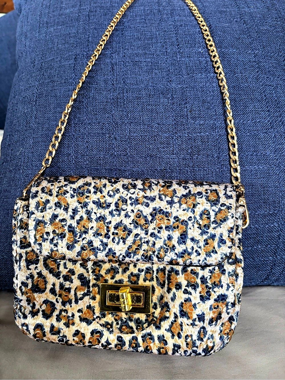Steve Madden Sequins Animal Print Clutch/Crossbody/Shoulder Bag in Blue & Brown
